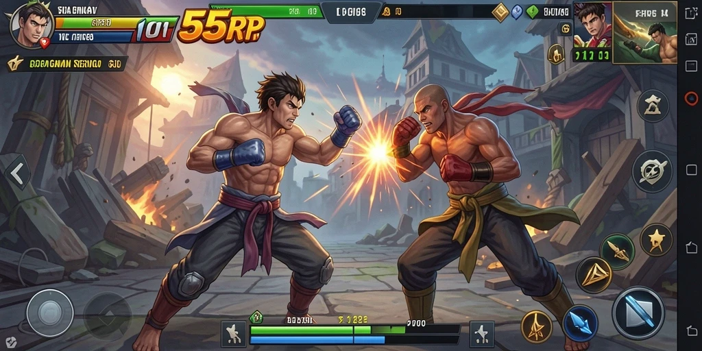 Tampilan gameplay seru dari 55RP dengan pertarungan yang mendebarkan.