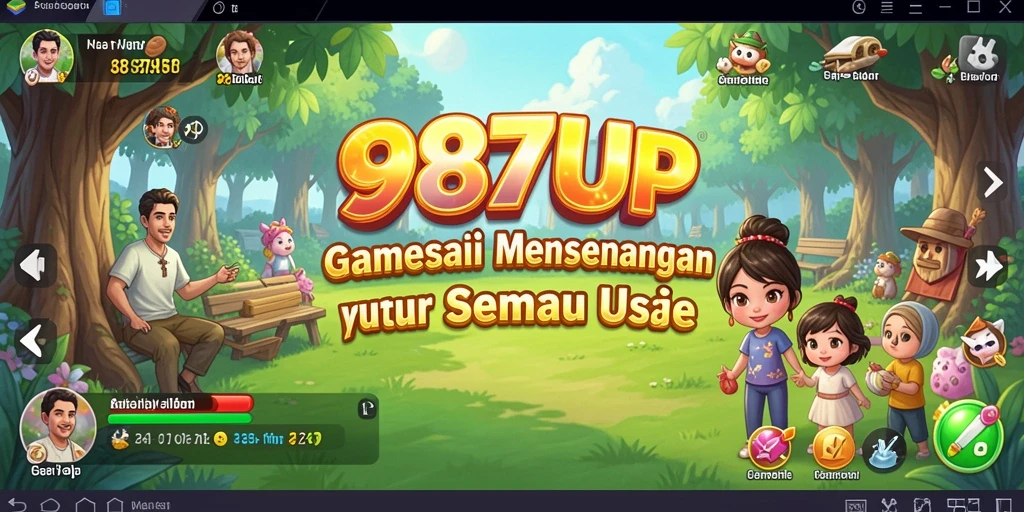 Tampilan gameplay 987UP yang ceria dan penuh warna.