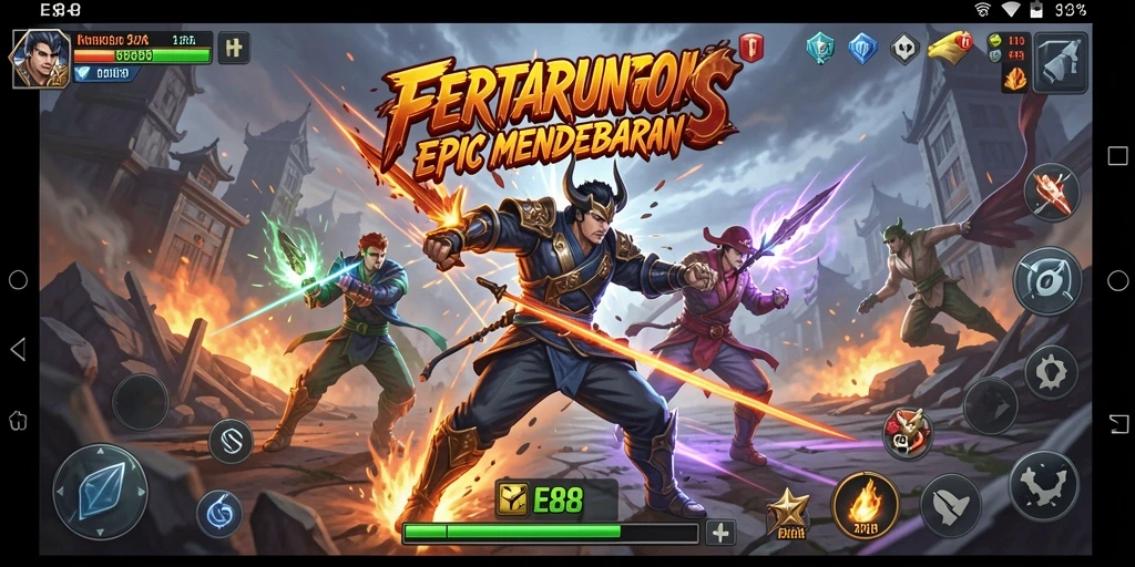 Screenshot E88 menampilkan pertarungan seru dengan grafis yang mengesankan.