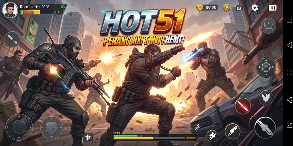 Tangkapan layar gameplay HOT51 yang menampilkan aksi pertempuran yang mendebarkan.