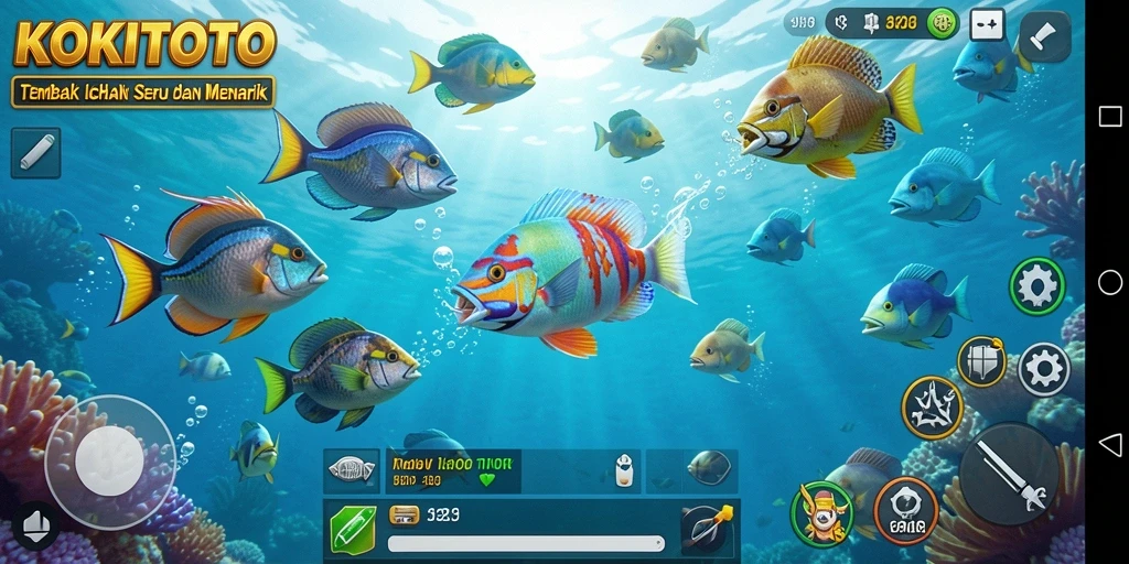 Screenshot gameplay KOKITOTO yang menampilkan aksi tembak ikan yang seru.