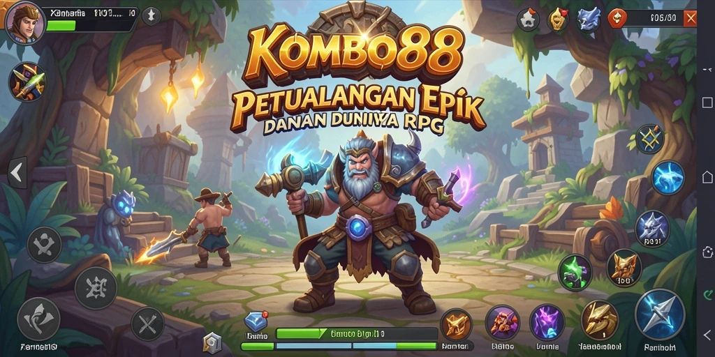 Screenshot gameplay RPG menampilkan pertarungan epik dan karakter yang dinamis.
