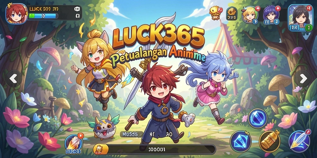 Tangkapan layar utama LUCK365 menampilkan karakter anime dalam aksi seru.