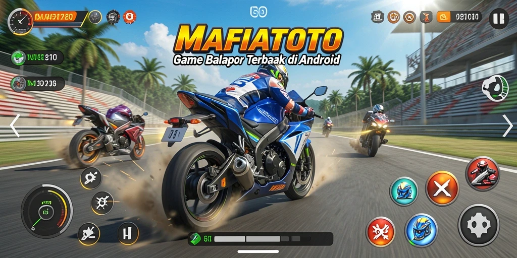 Screenshot gameplay MAFIATOTO yang menampilkan balapan motor yang seru dan menegangkan.