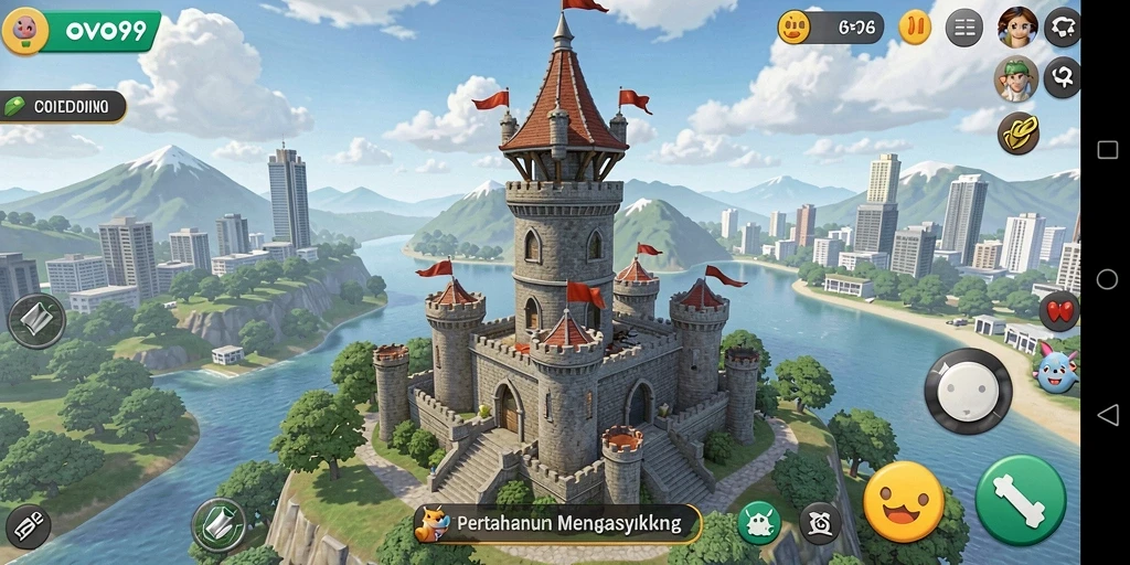 Tangkapan layar gameplay OVO99 yang menunjukkan aksi Tower Defense yang menegangkan.